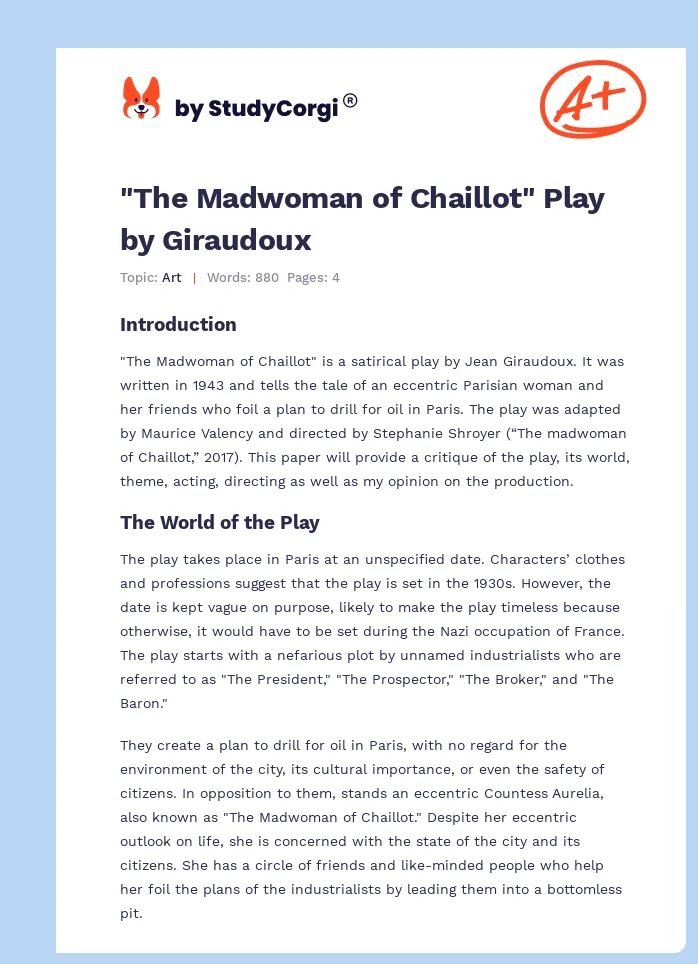 "The Madwoman of Chaillot" Play by Giraudoux. Page 1