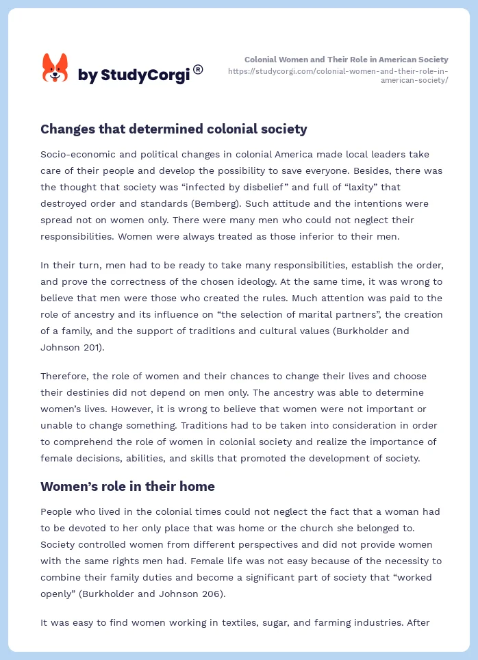Colonial Women and Their Role in American Society. Page 2