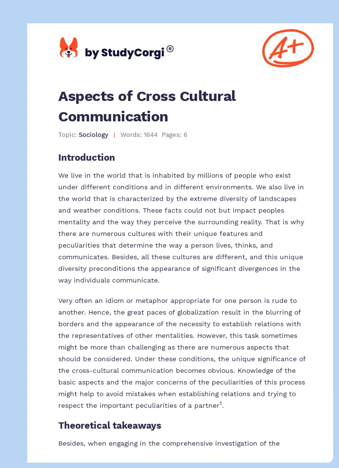 Aspects of Cross Cultural Communication. Page 1