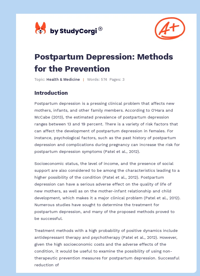 Postpartum Depression: Methods for the Prevention. Page 1