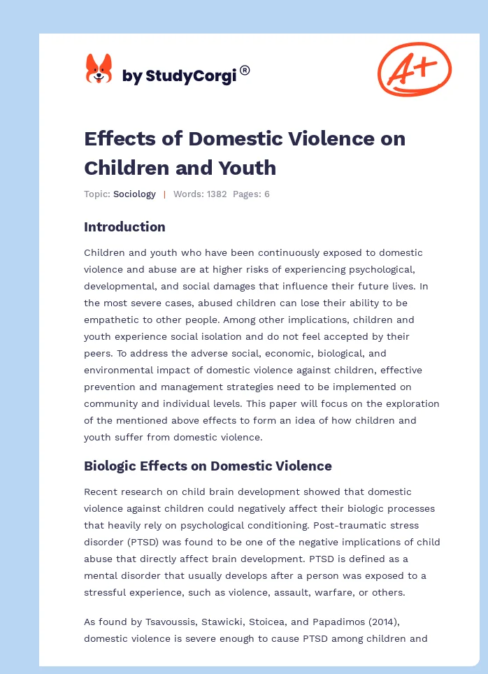 Effects of Domestic Violence on Children and Youth. Page 1