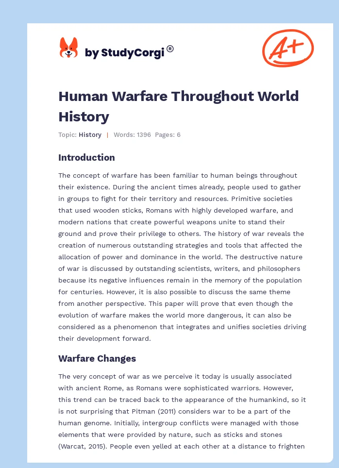 Human Warfare Throughout World History. Page 1