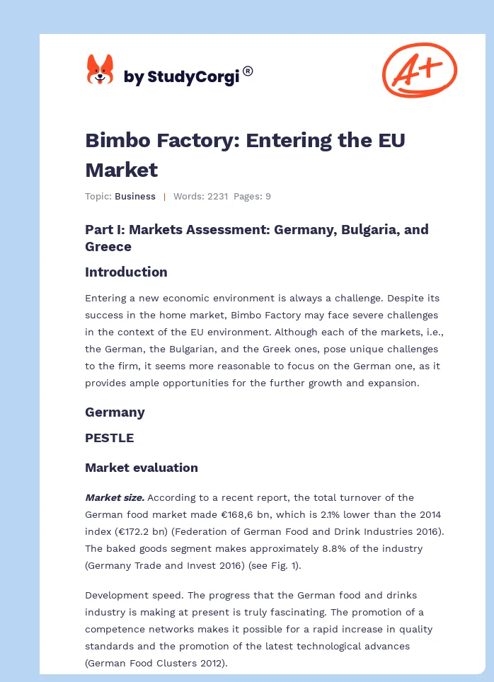 Bimbo Factory: Entering the EU Market. Page 1