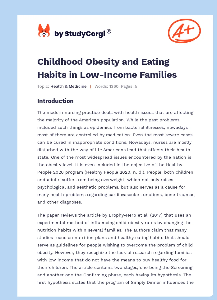 Childhood Obesity and Eating Habits in Low-Income Families. Page 1