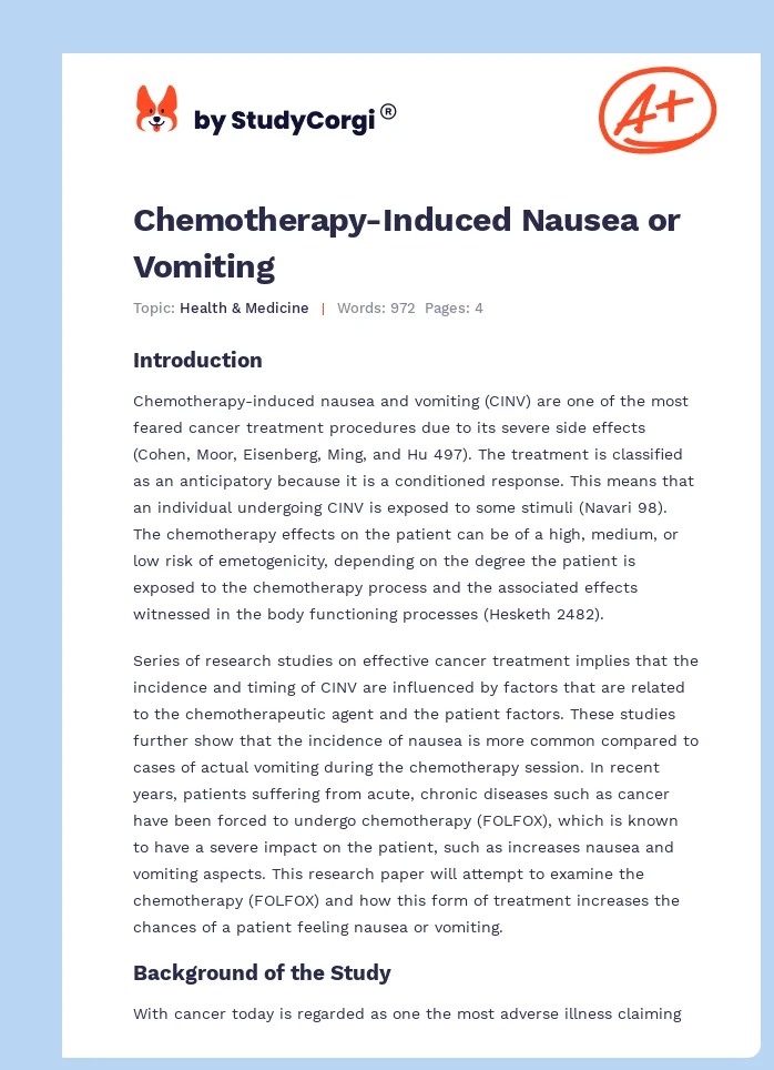 Chemotherapy-Induced Nausea or Vomiting. Page 1