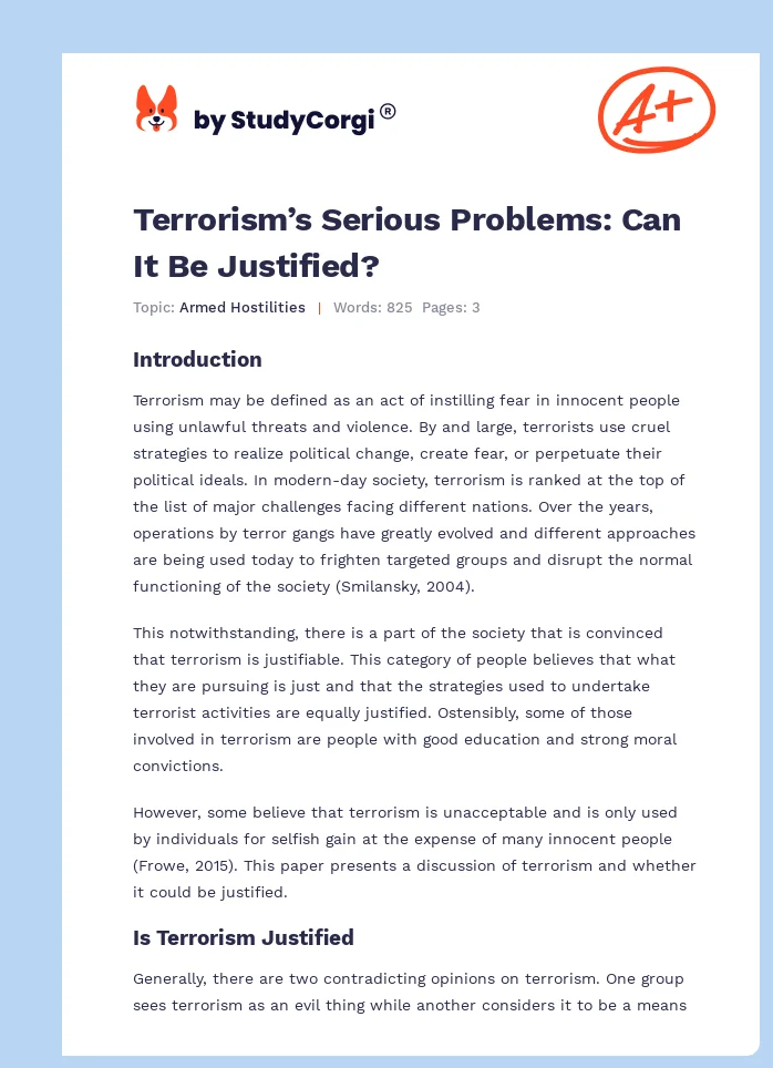 Terrorism’s Serious Problems: Can It Be Justified?. Page 1