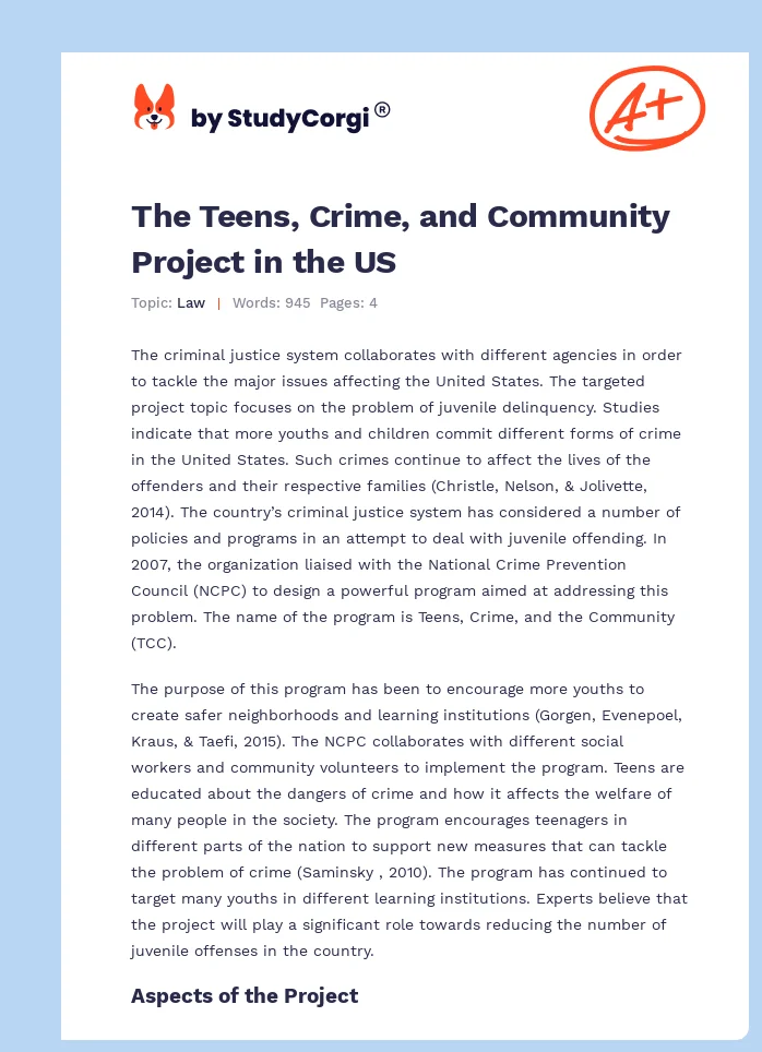 The Teens, Crime, and Community Project in the US. Page 1
