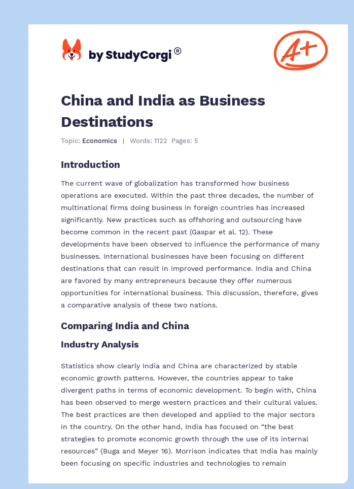 China and India as Business Destinations. Page 1