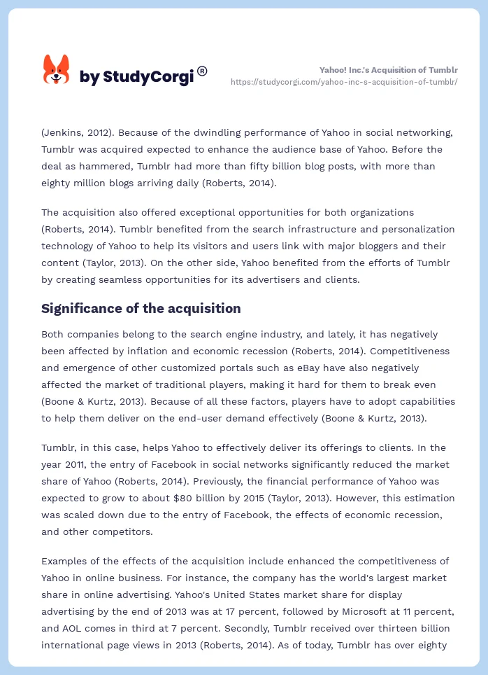 Yahoo! Inc.'s Acquisition of Tumblr. Page 2