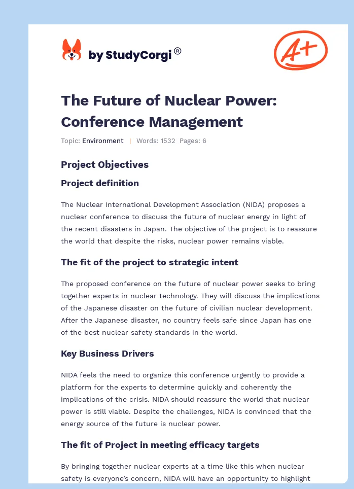 The Future of Nuclear Power: Conference Management. Page 1
