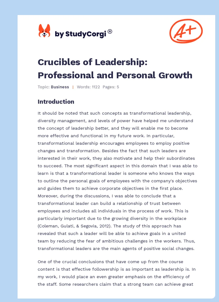 Crucibles of Leadership: Professional and Personal Growth. Page 1