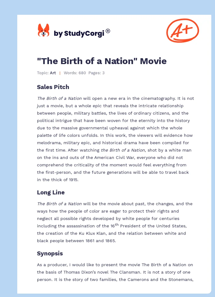"The Birth of a Nation" Movie. Page 1