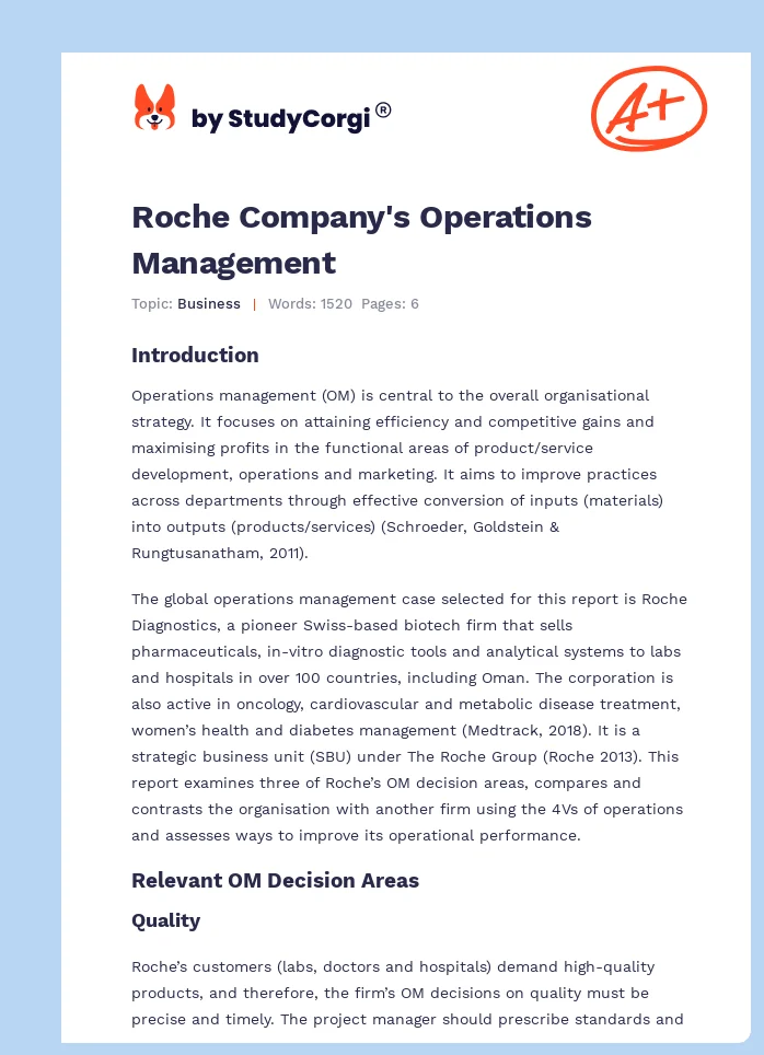 Roche Company's Operations Management. Page 1
