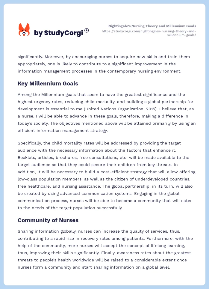Nightingale’s Nursing Theory and Millennium Goals. Page 2
