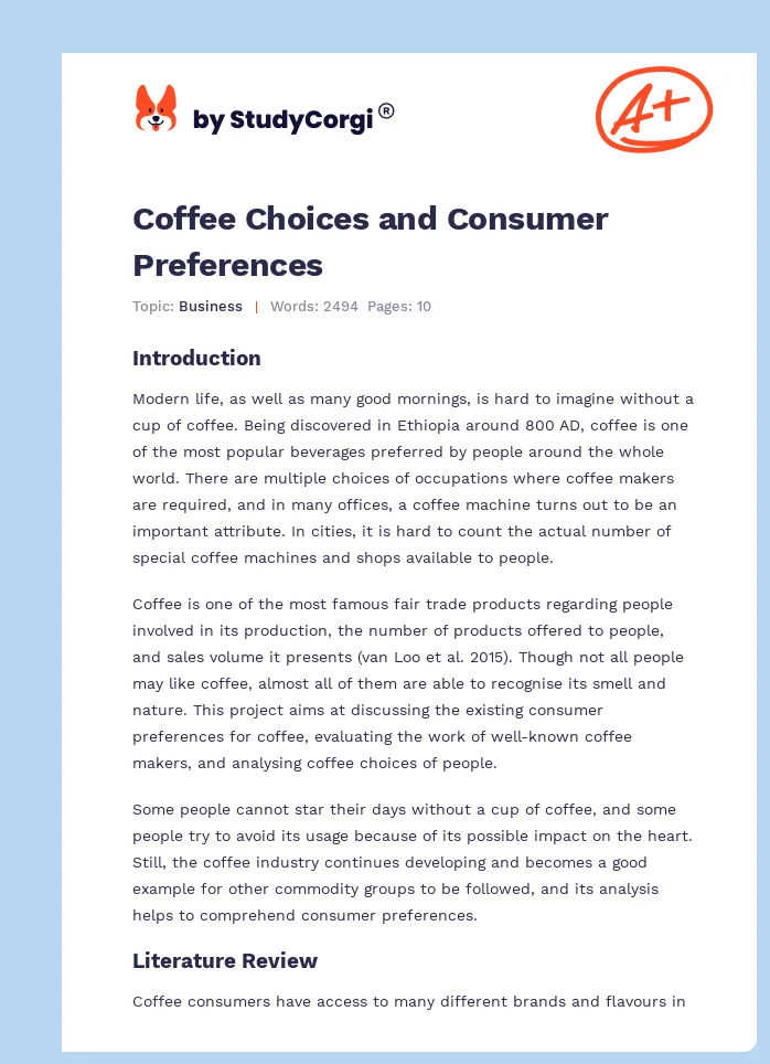 Coffee Choices and Consumer Preferences. Page 1