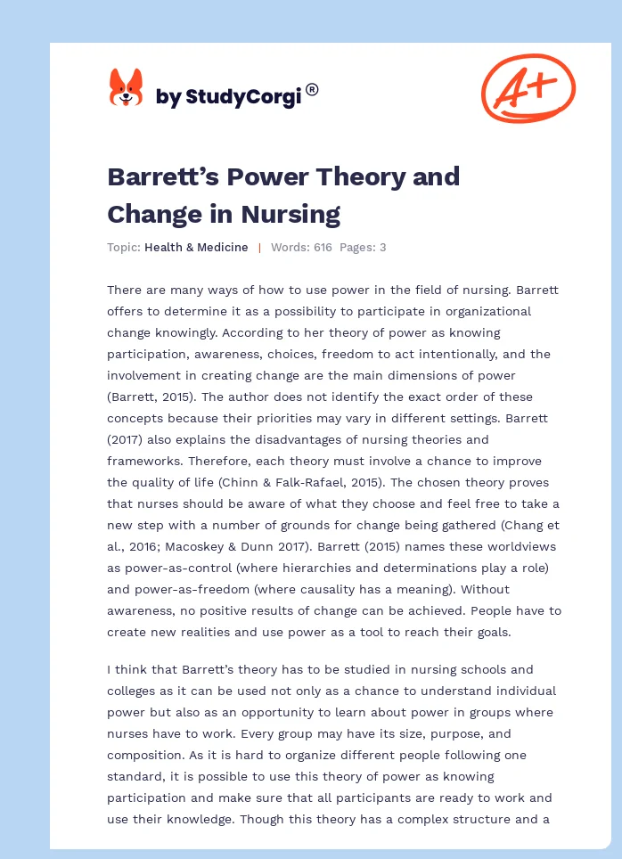 Barrett’s Power Theory and Change in Nursing. Page 1
