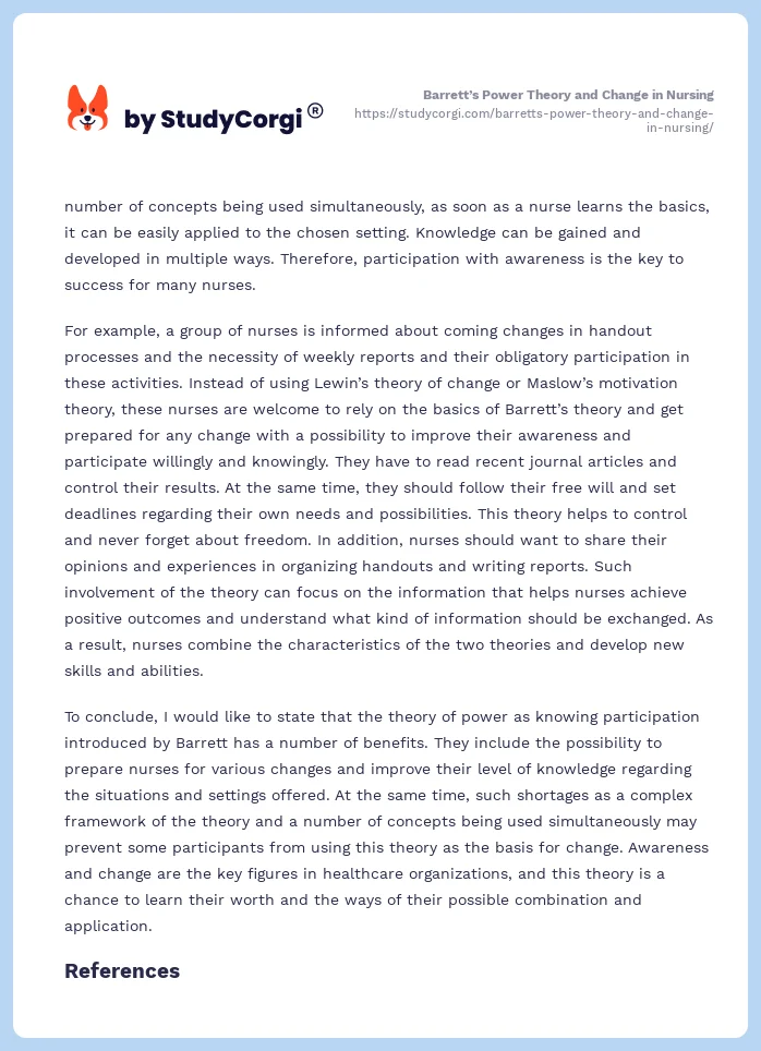 Barrett’s Power Theory and Change in Nursing. Page 2