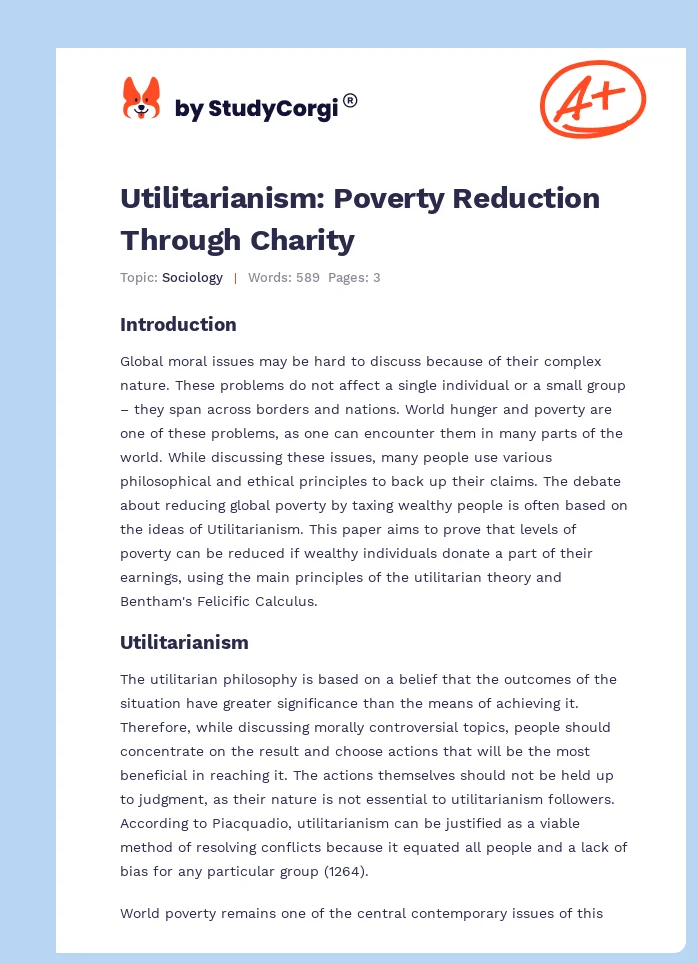 Utilitarianism: Poverty Reduction Through Charity. Page 1