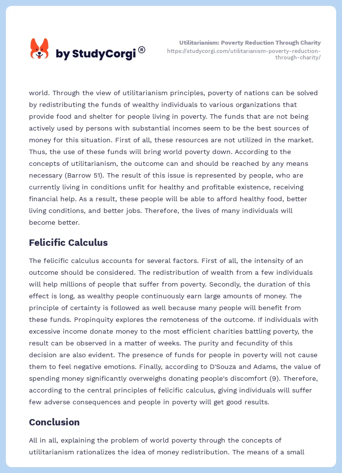 Utilitarianism: Poverty Reduction Through Charity. Page 2