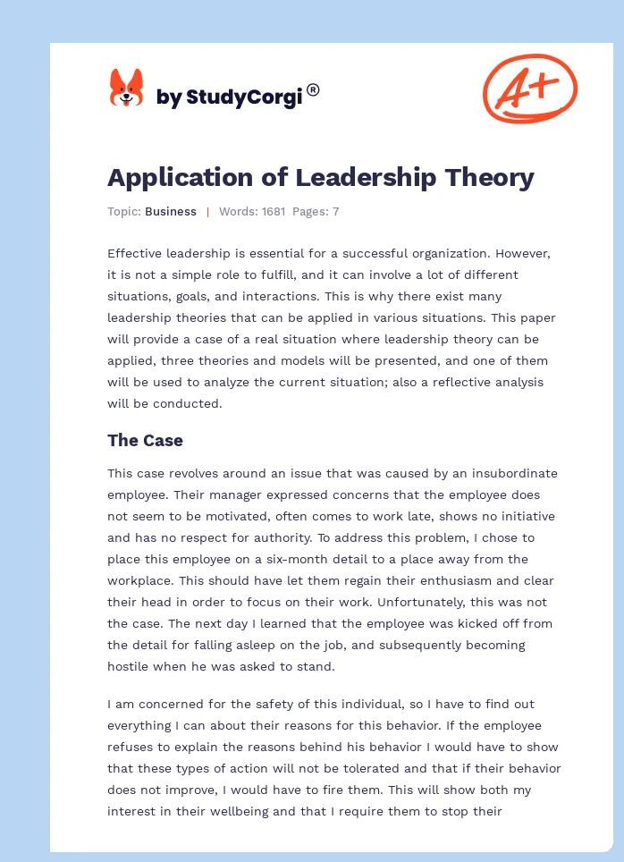 Application of Leadership Theory. Page 1