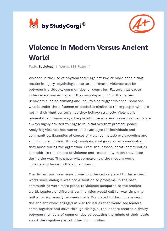 Violence in Modern Versus Ancient World. Page 1