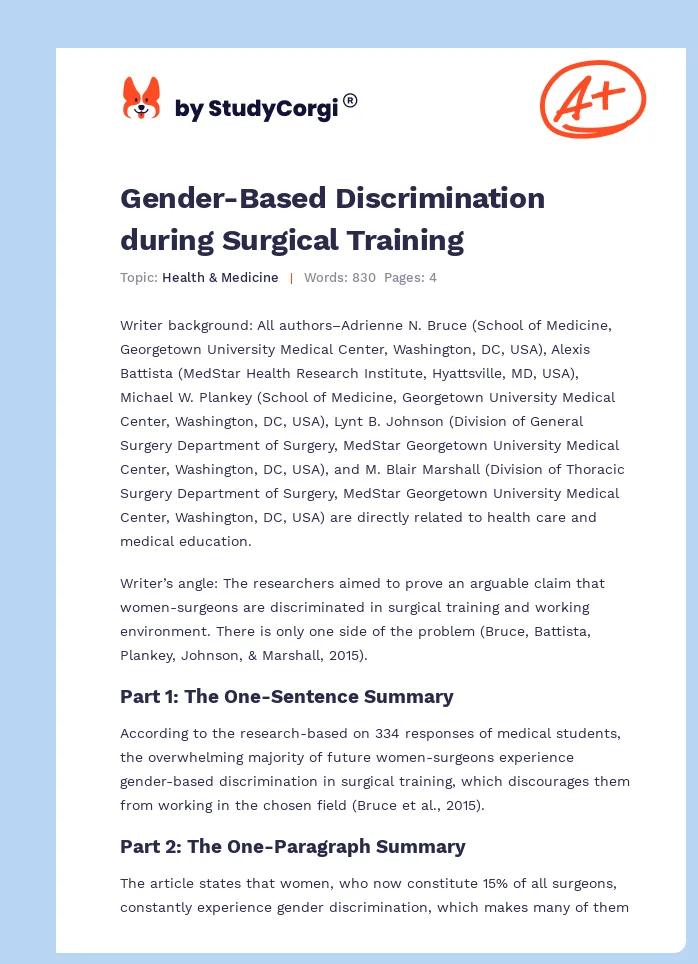 Gender-Based Discrimination during Surgical Training. Page 1