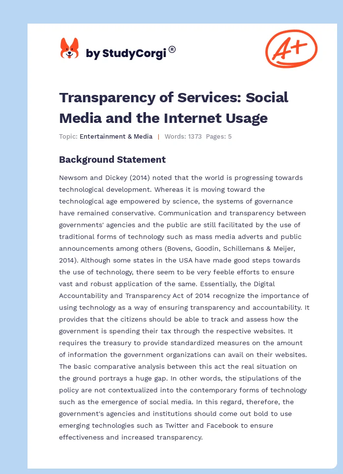 Transparency of Services: Social Media and the Internet Usage. Page 1