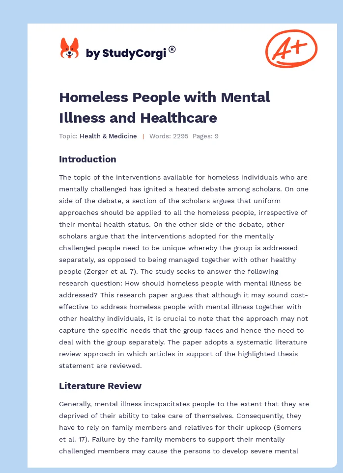Homeless People with Mental Illness and Healthcare. Page 1