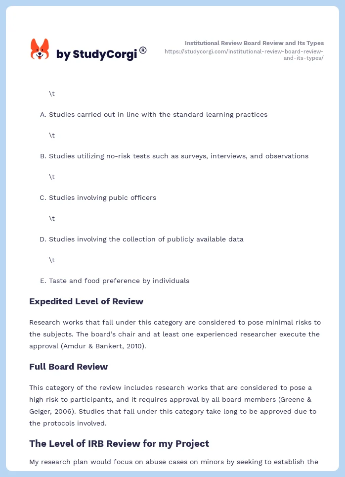 Institutional Review Board Review and Its Types. Page 2