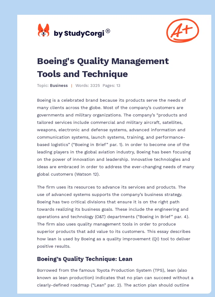 Boeing's Quality Management Tools and Technique. Page 1