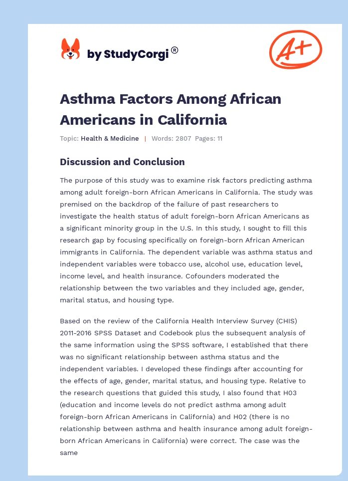 Asthma Factors Among African Americans in California. Page 1