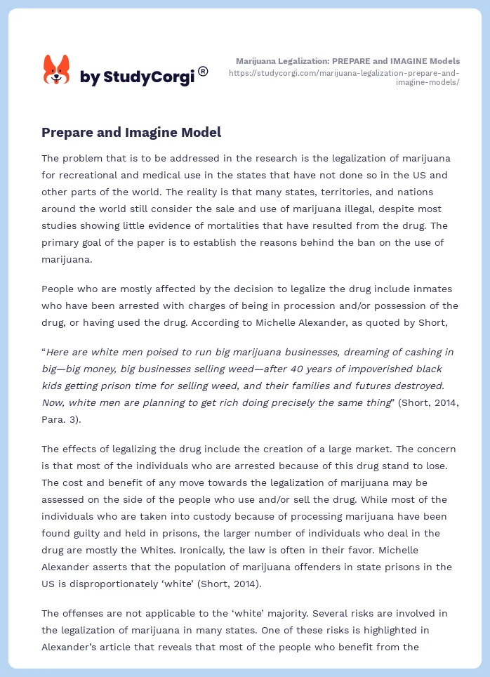 Marijuana Legalization: PREPARE and IMAGINE Models. Page 2