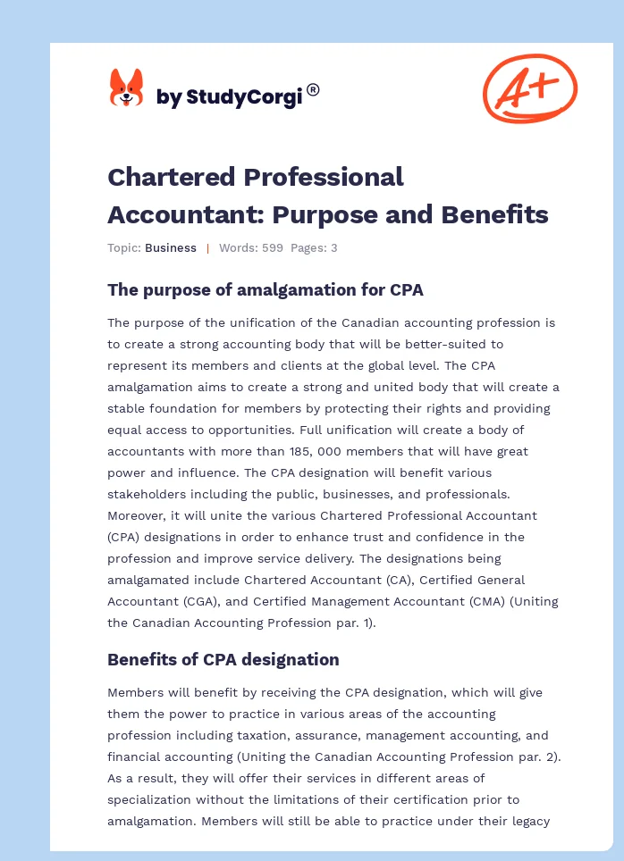 Chartered Professional Accountant: Purpose and Benefits. Page 1