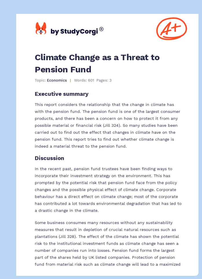 Climate Change as a Threat to Pension Fund. Page 1