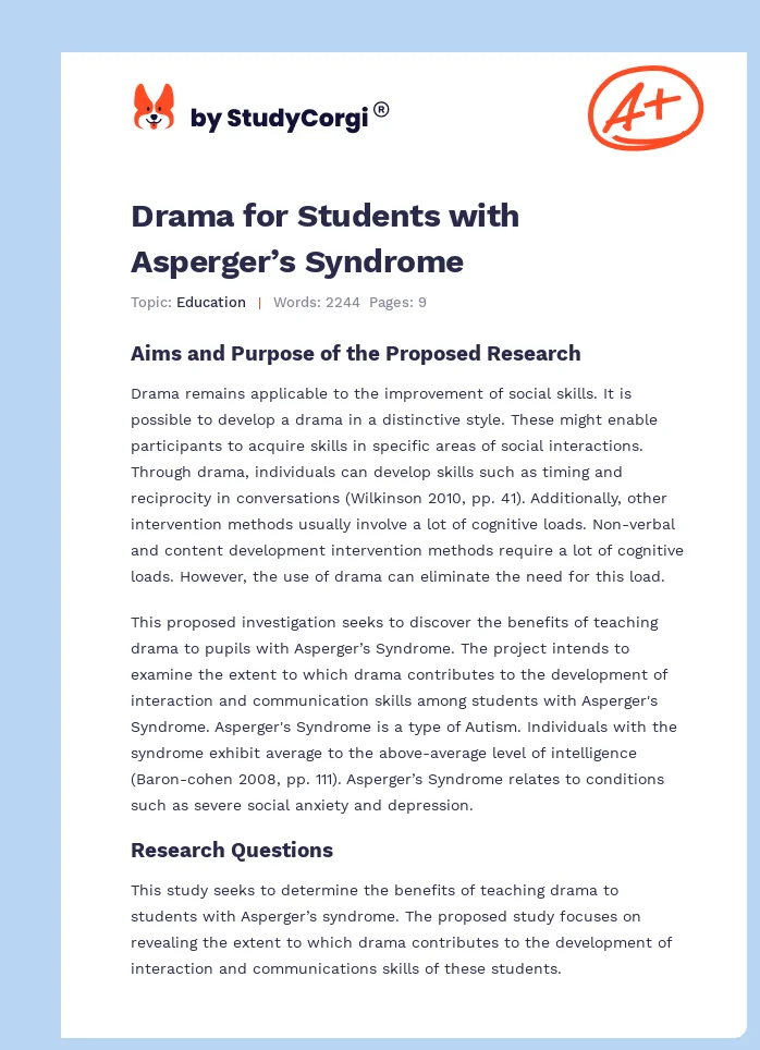 Drama for Students with Asperger’s Syndrome. Page 1