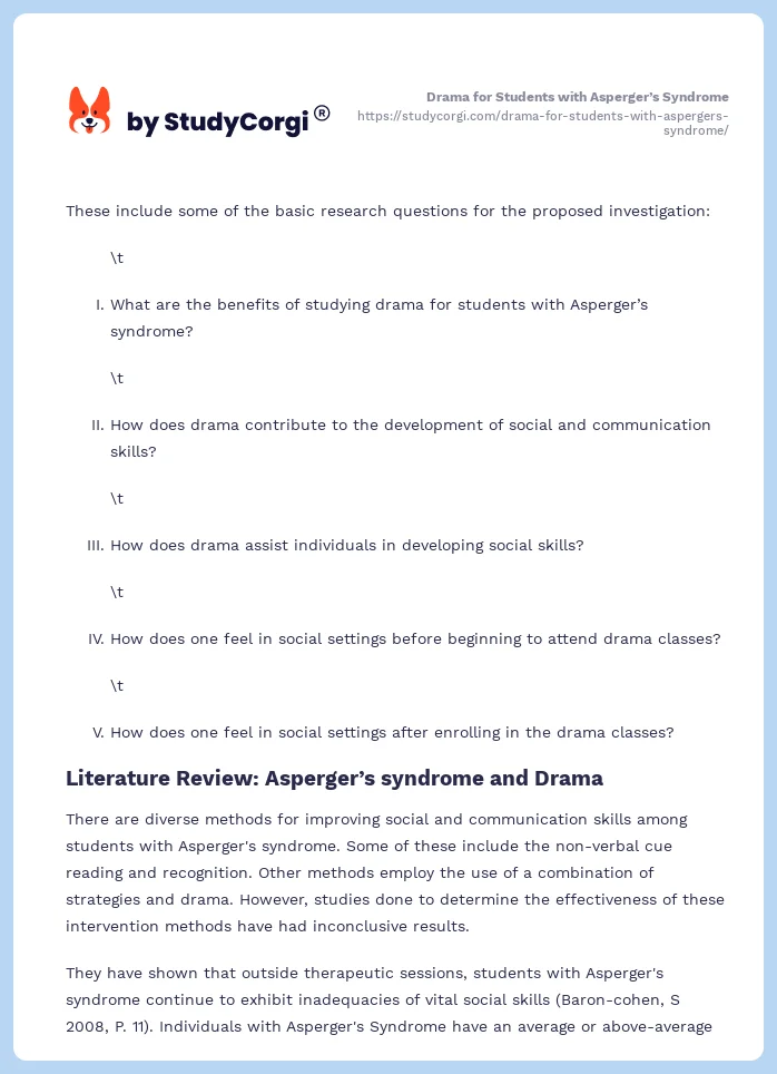 Drama for Students with Asperger’s Syndrome. Page 2