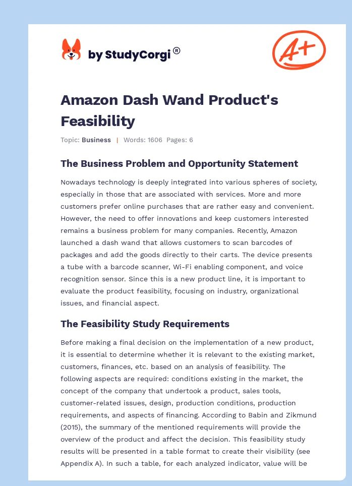 Amazon Dash Wand Product's Feasibility. Page 1