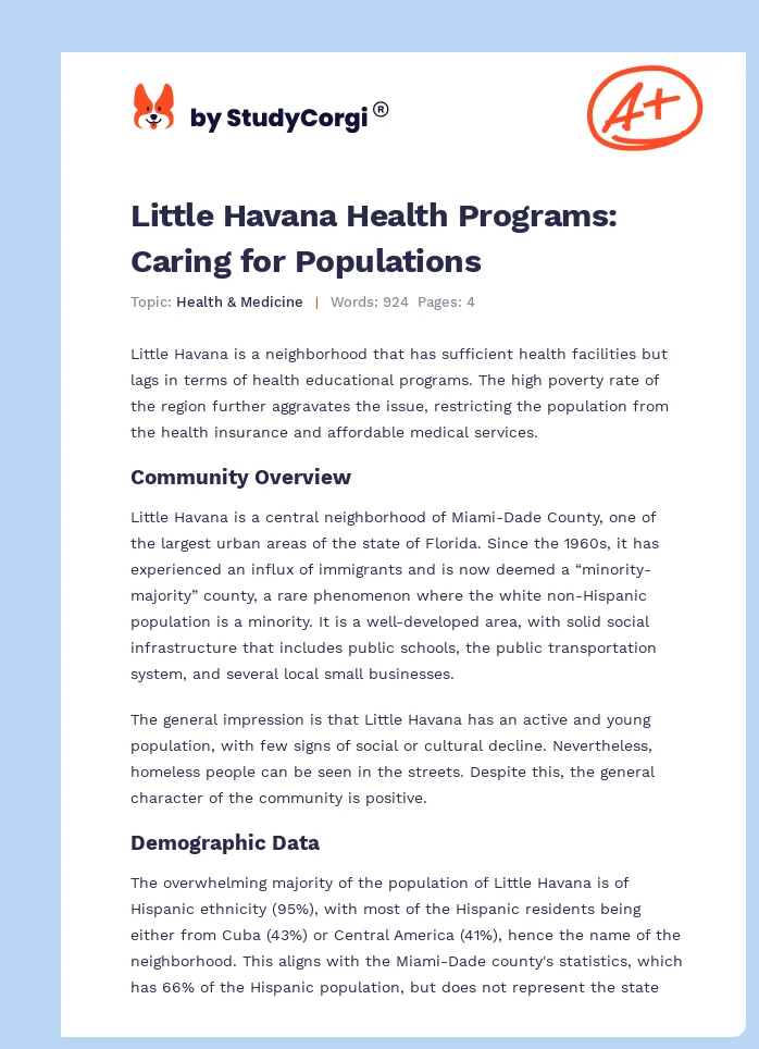 Little Havana Health Programs: Caring for Populations. Page 1