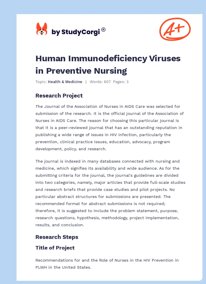 Human Immunodeficiency Viruses in Preventive Nursing. Page 1