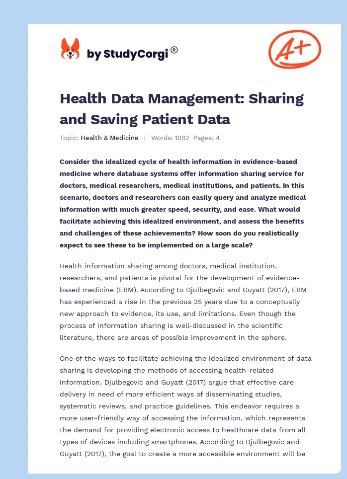 Health Data Management: Sharing and Saving Patient Data. Page 1