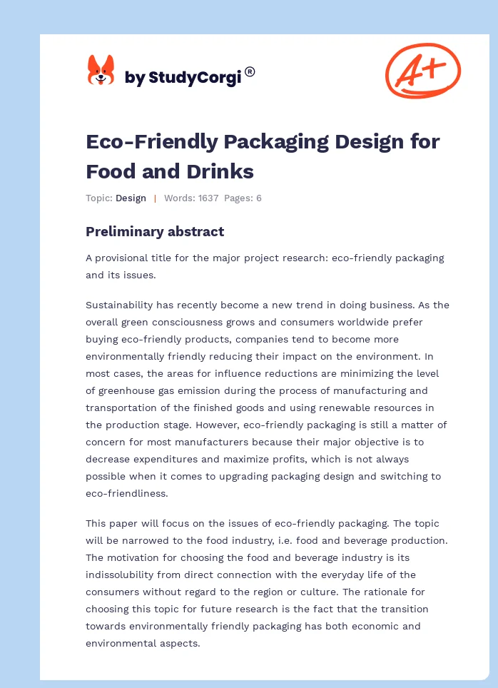 Eco-Friendly Packaging Design for Food and Drinks. Page 1