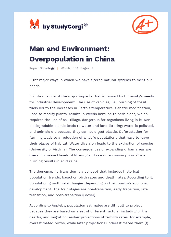 Man and Environment: Overpopulation in China. Page 1