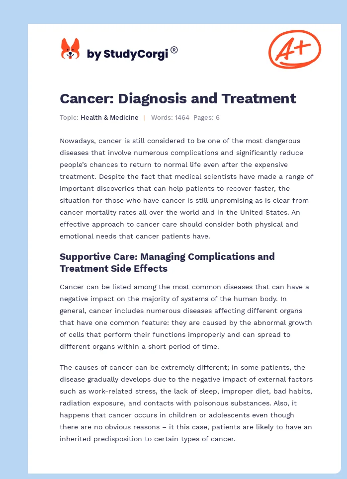 Cancer: Diagnosis and Treatment. Page 1