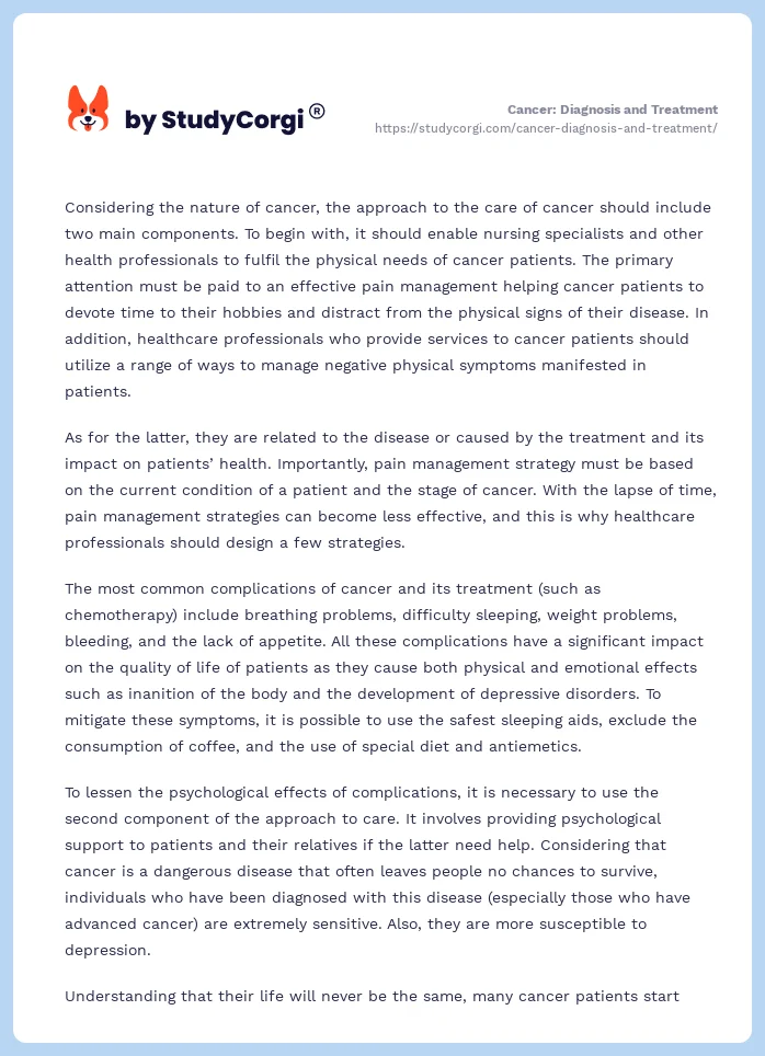 Cancer: Diagnosis and Treatment. Page 2