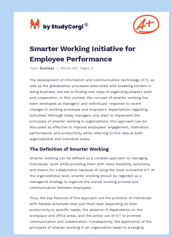 Smarter Working Initiative for Employee Performance. Page 1