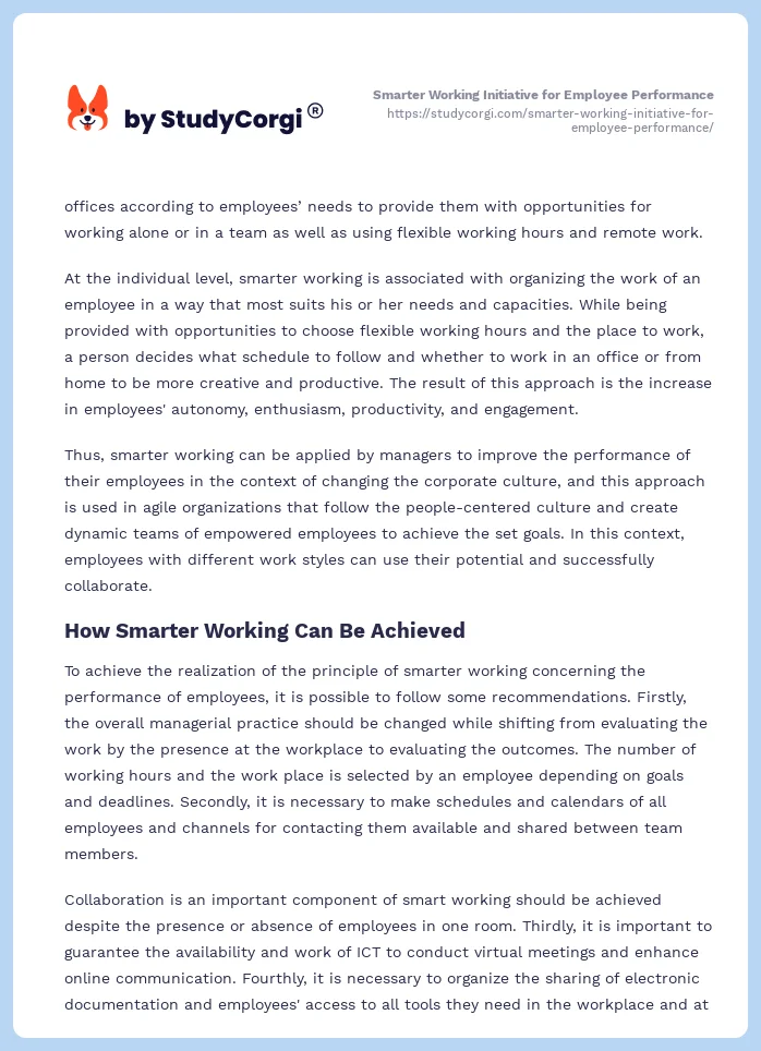 Smarter Working Initiative for Employee Performance. Page 2