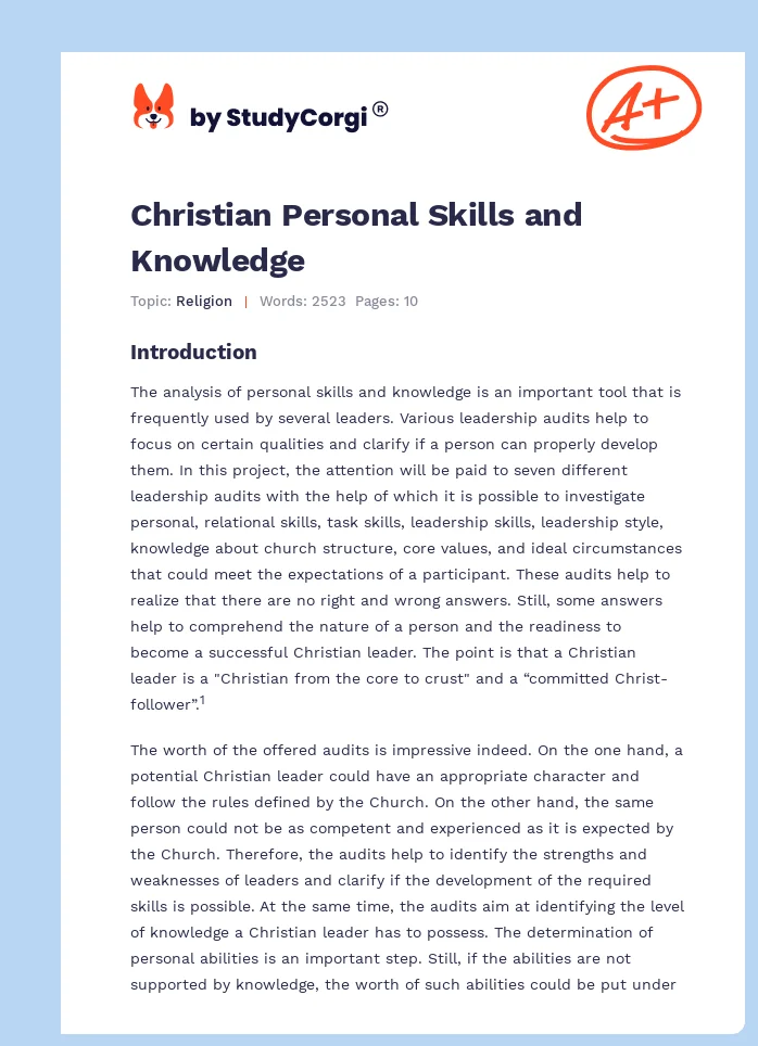 Christian Personal Skills and Knowledge. Page 1