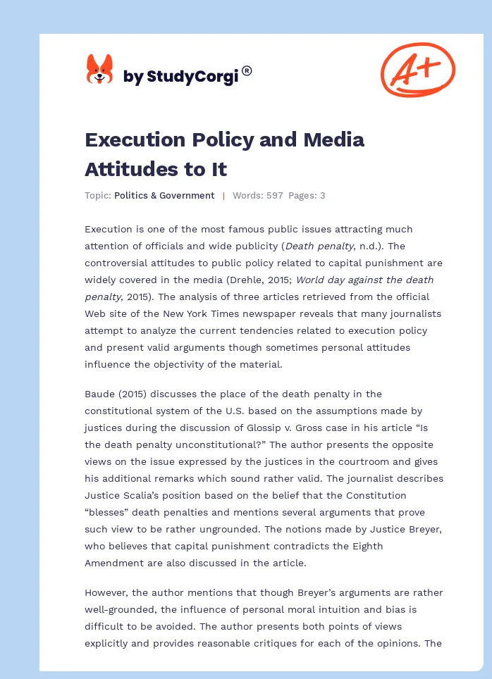 Execution Policy and Media Attitudes to It. Page 1