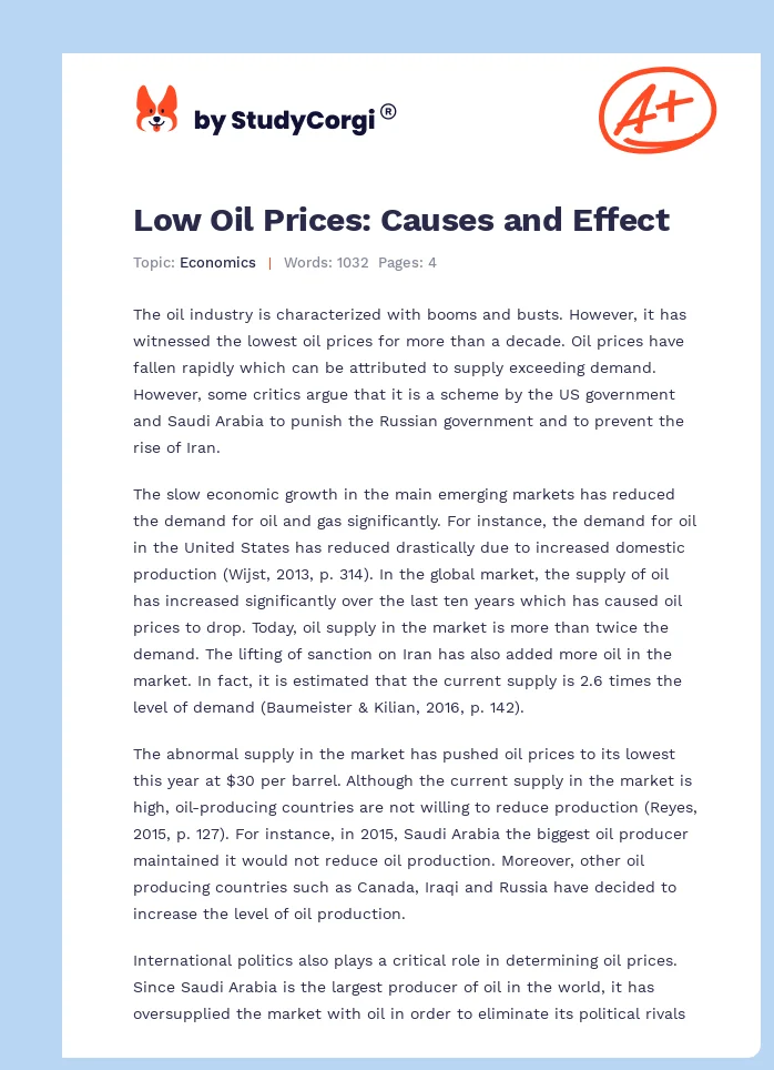 Low Oil Prices: Causes and Effect. Page 1