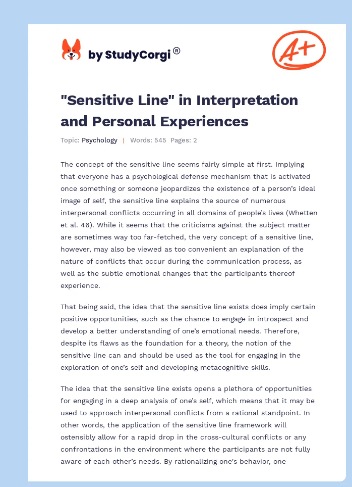 "Sensitive Line" in Interpretation and Personal Experiences. Page 1